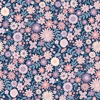 Daisy Ditsy - pink and lilac on Navy - Medium wallpaper