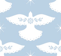 Folksy White Doves with Flower on Air Blue wallpaper