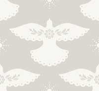 Folksy White Doves with Flower on Beige wallpaper