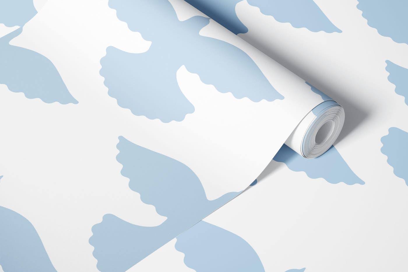 Minimalist Air Blue Doves On White wallpaper roll
