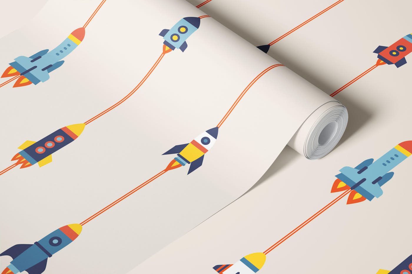 Mid-Century Modern Spaceships Rocket Space wallpaper roll