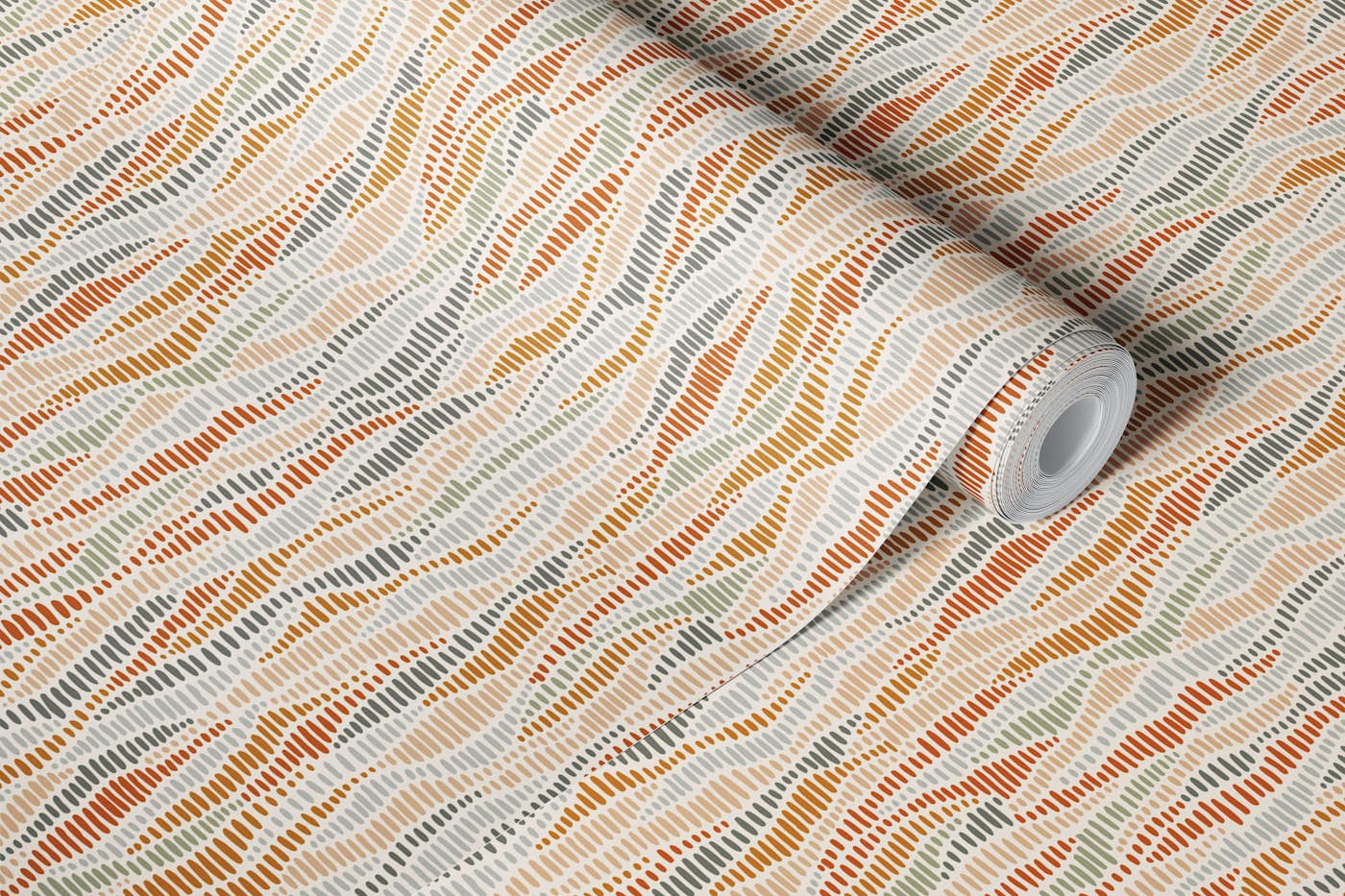 Wave harmony in terra cotta and cream wallpaper roll