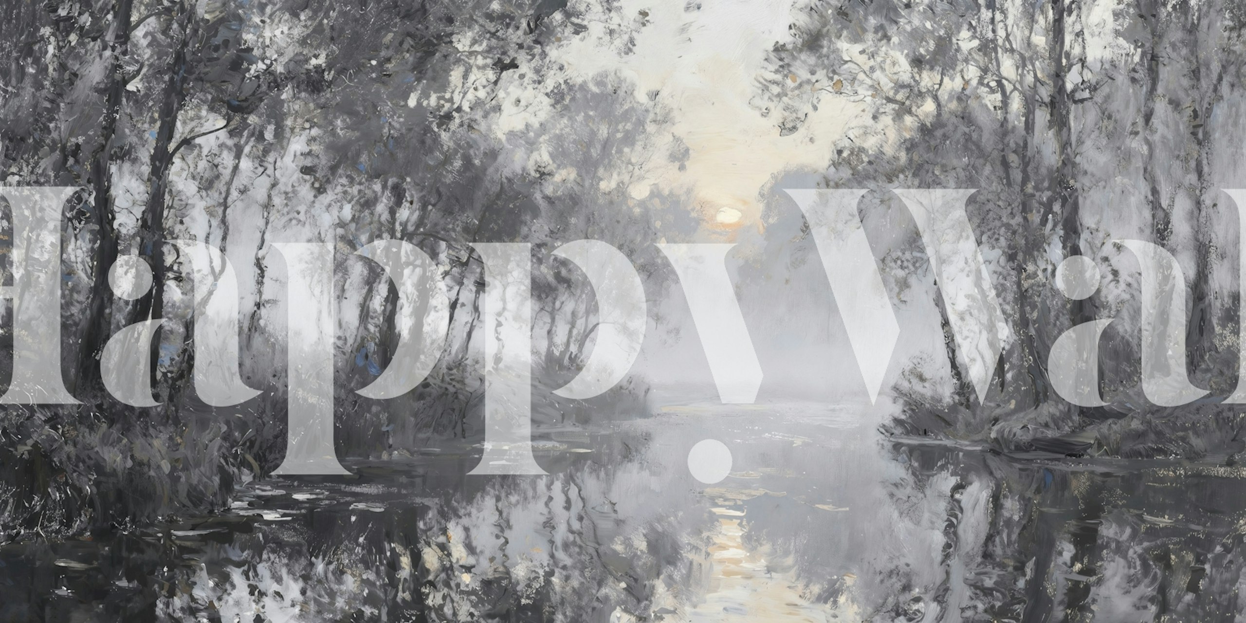 Mystic morning wallpaper with trees and water