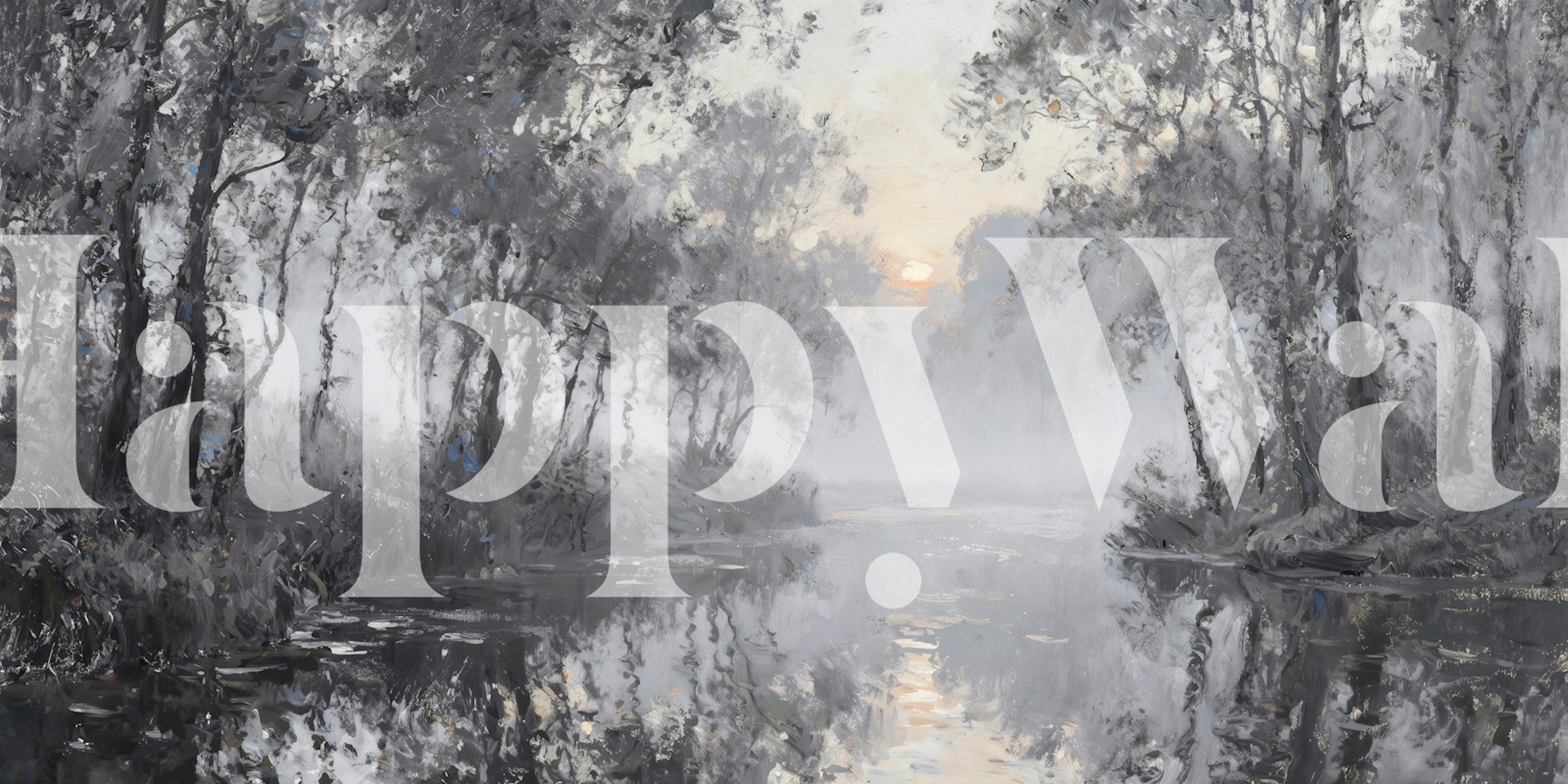 Mystic morning wallpaper with trees and water