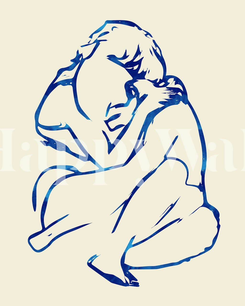 Blue line art depicting two figures in an embrace wallpaper
