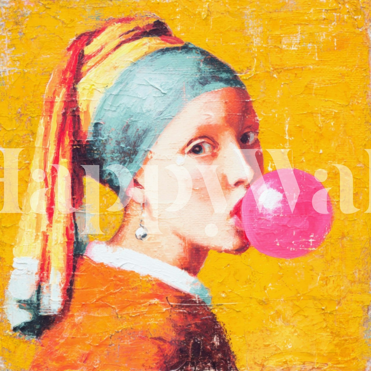 Girl blowing bubble gum wallpaper in a room