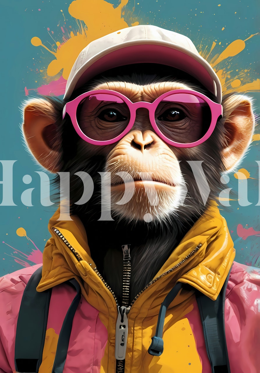 Carta da parati monkey colorata in una stanza vivace