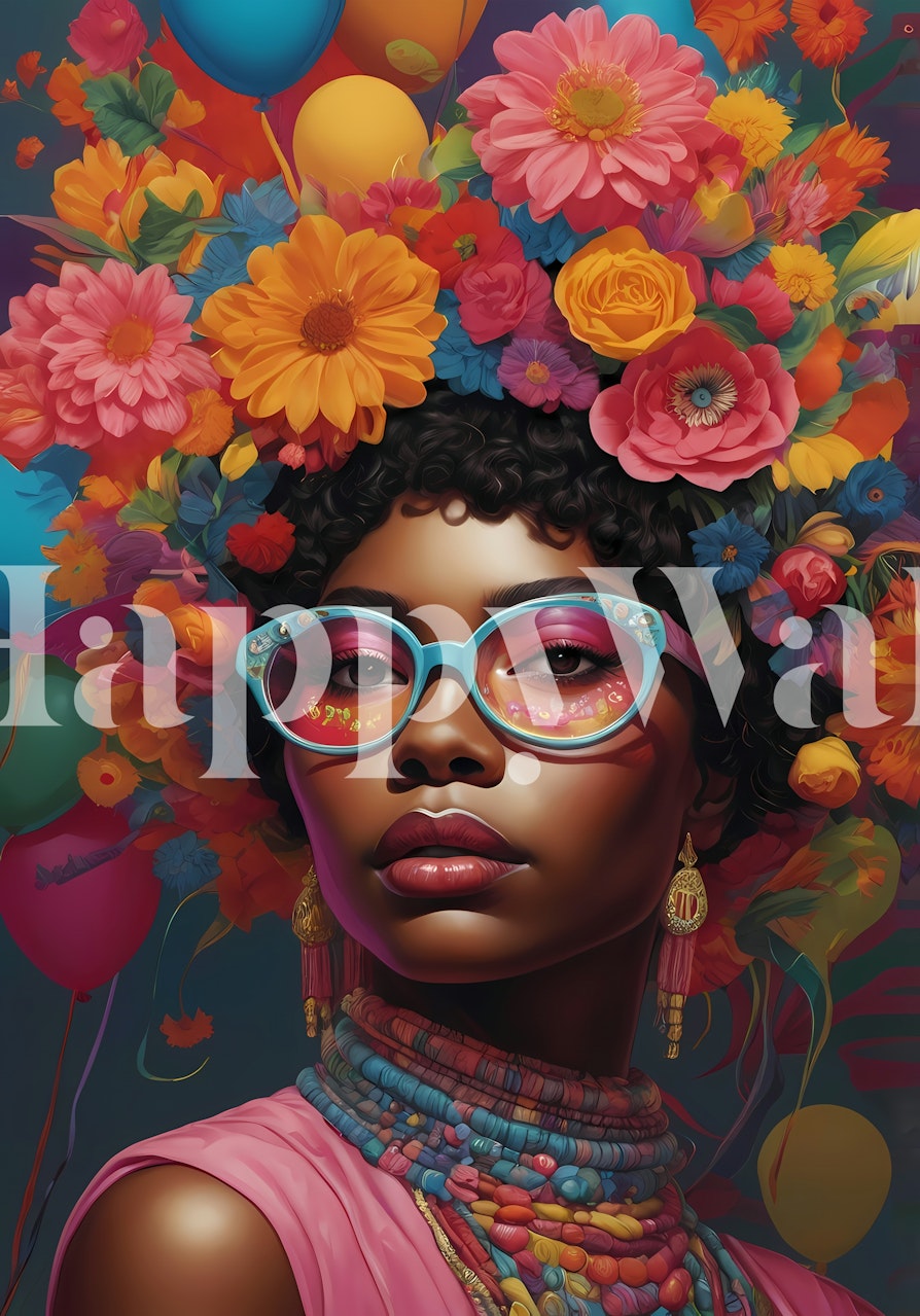 Vibrant floral wallpaper in a room