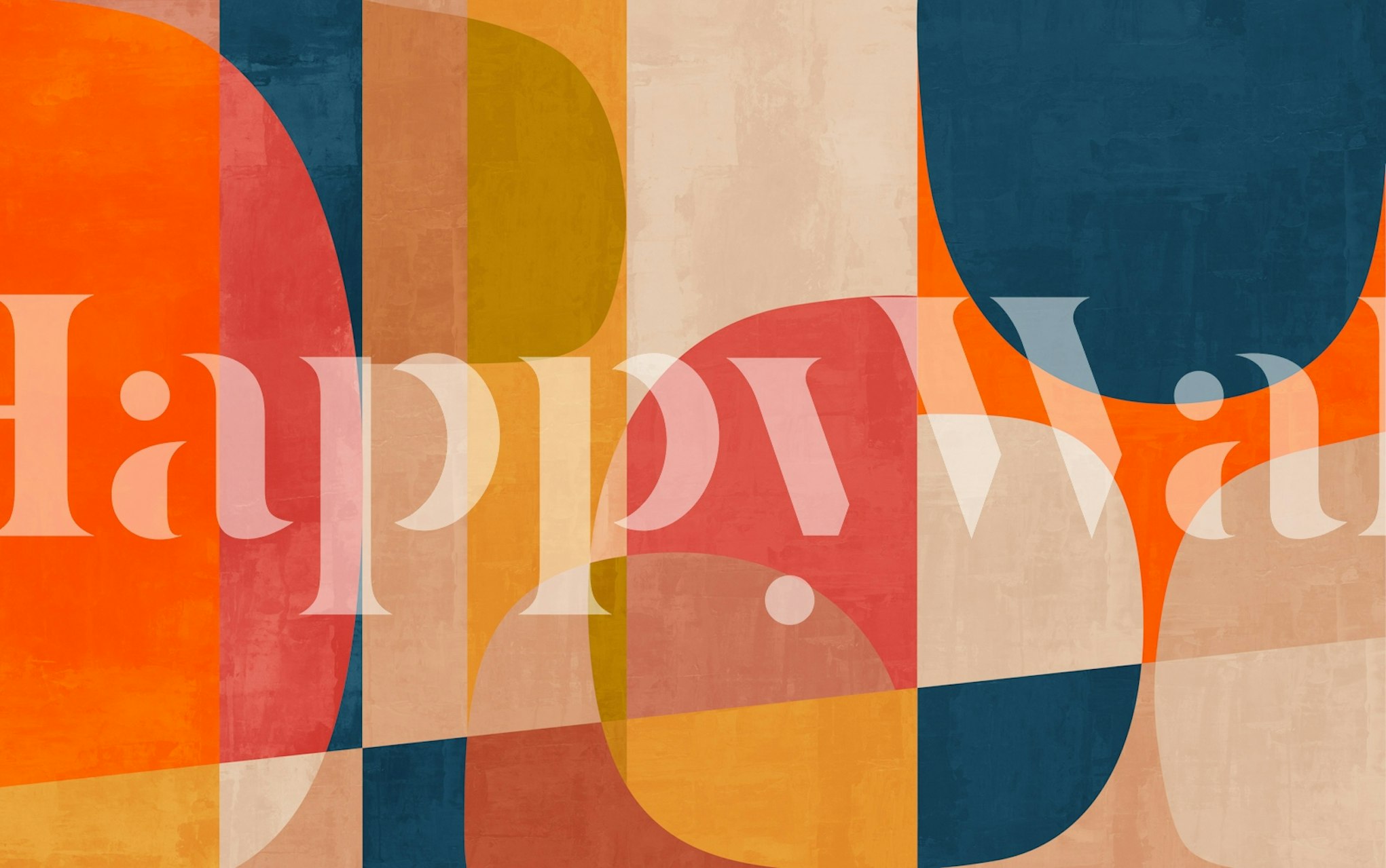 Geometrisches Mid-Century Design in orange, blau, rosa, beige und grün Tapete