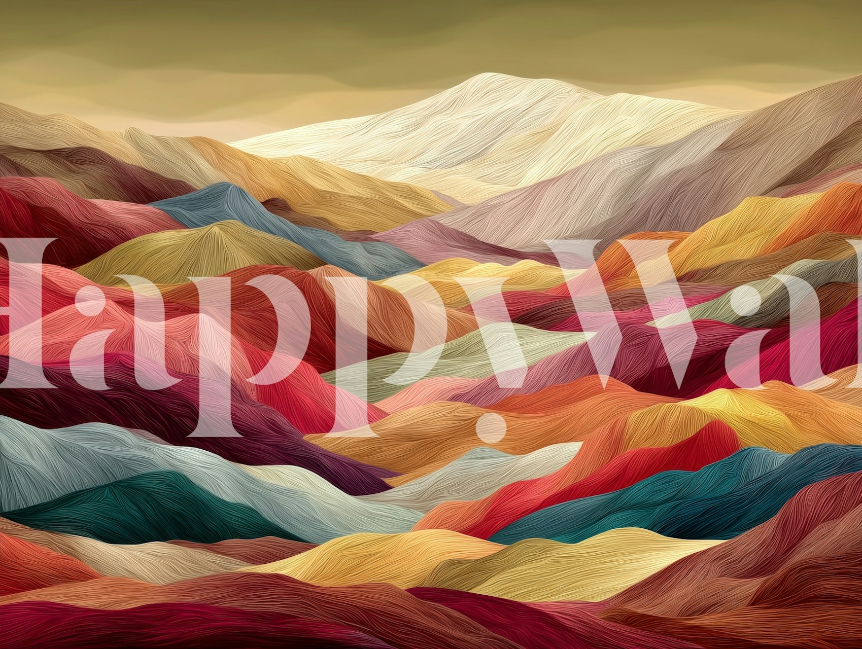 Vibrant hills wallpaper displayed in a room