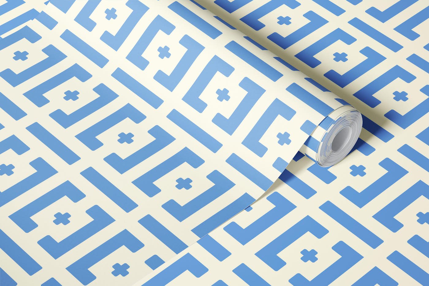 Retro bricks blue and cream wallpaper roll