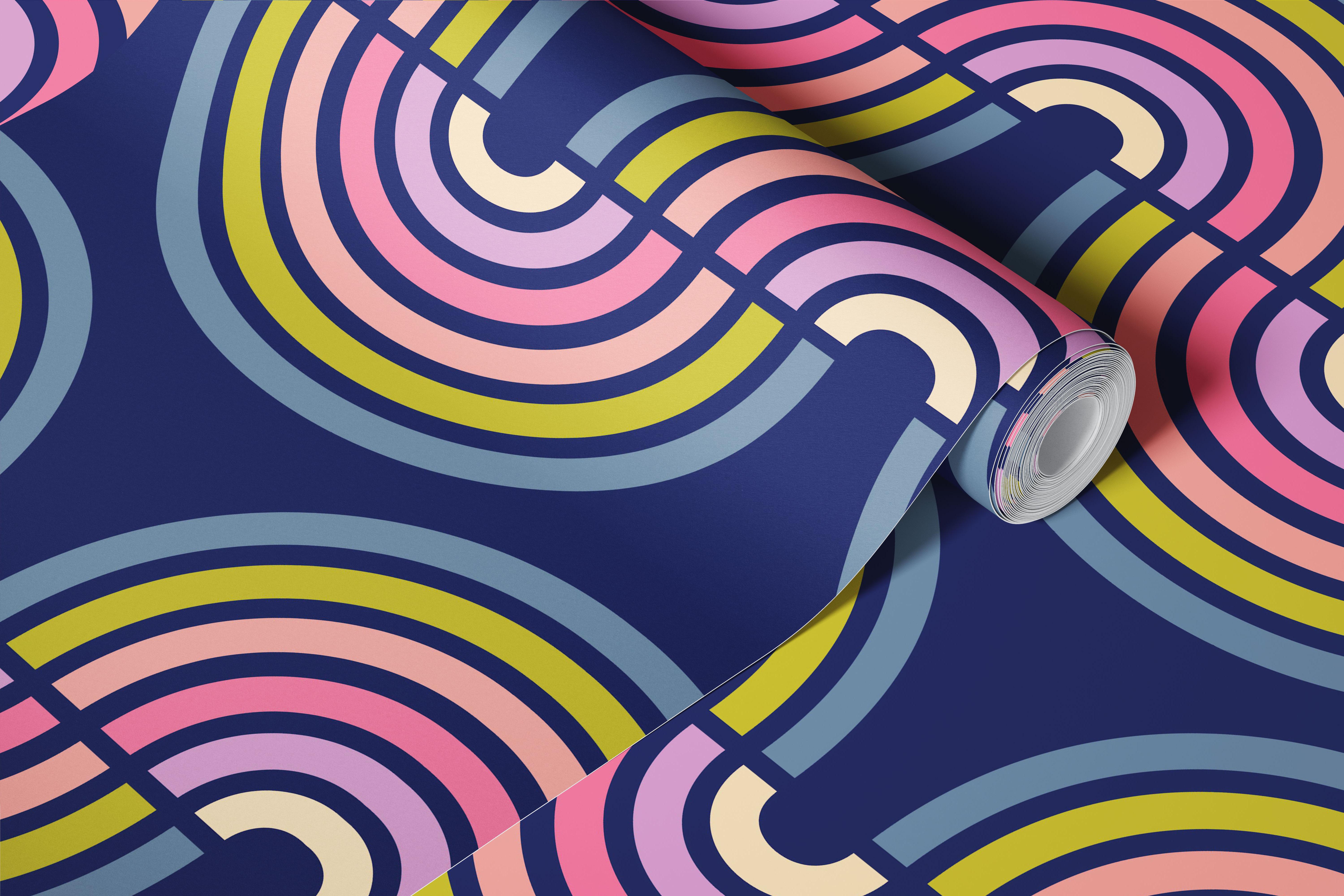 Moody retro rainbows papel de parede em um quarto