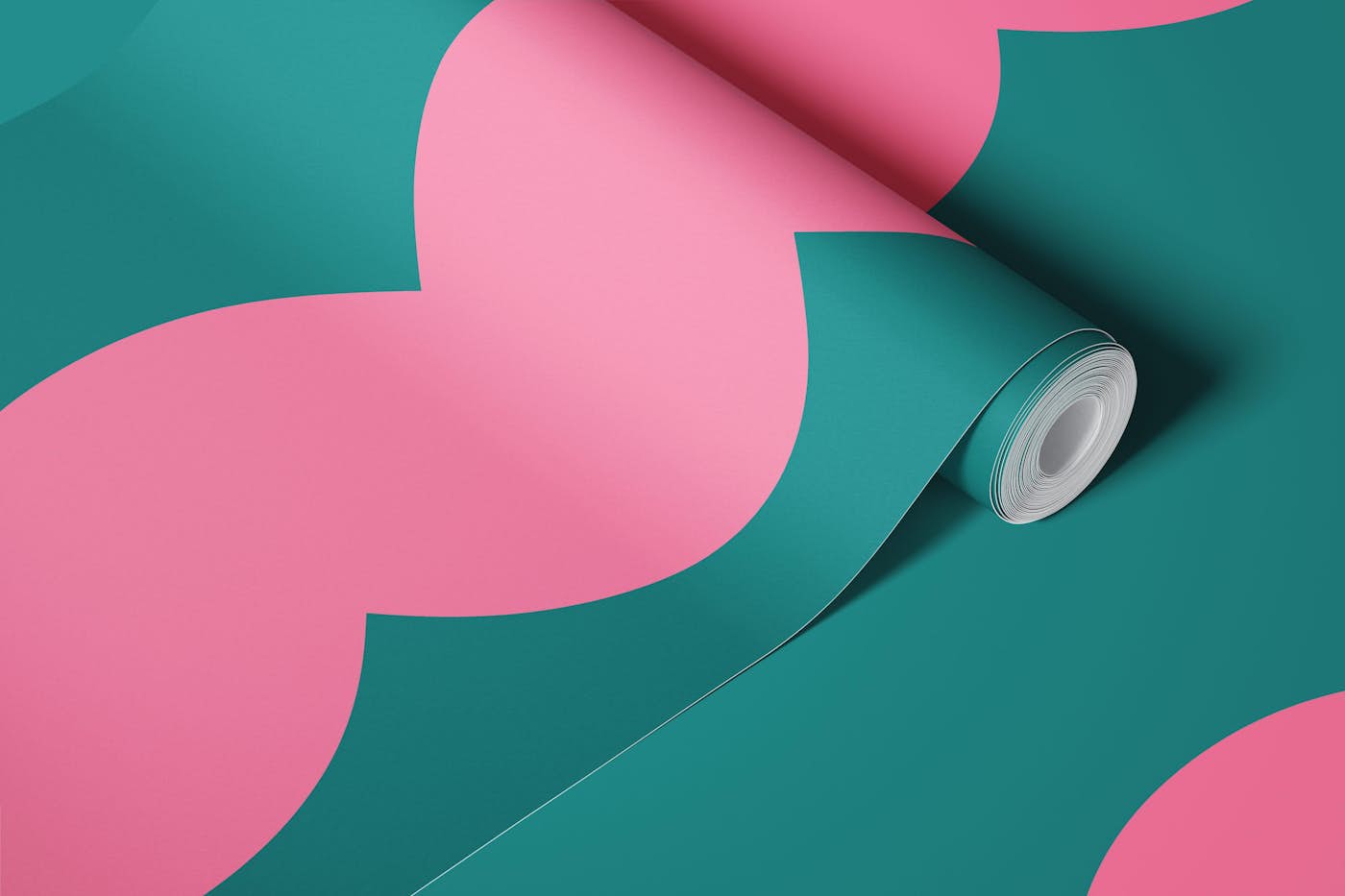 Moody teal and pink bold wave wallpaper roll