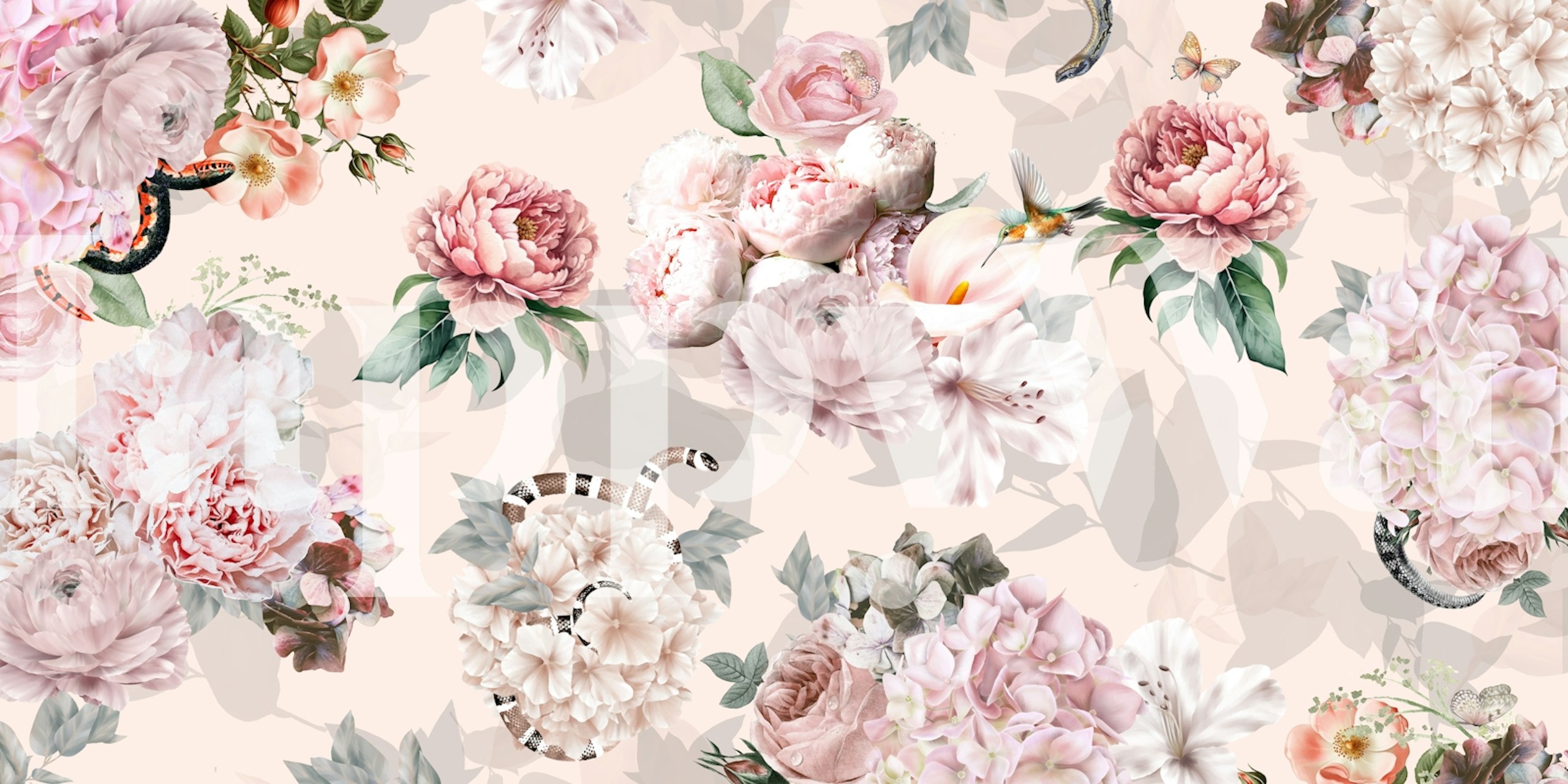 Floral wallpaper design in a room