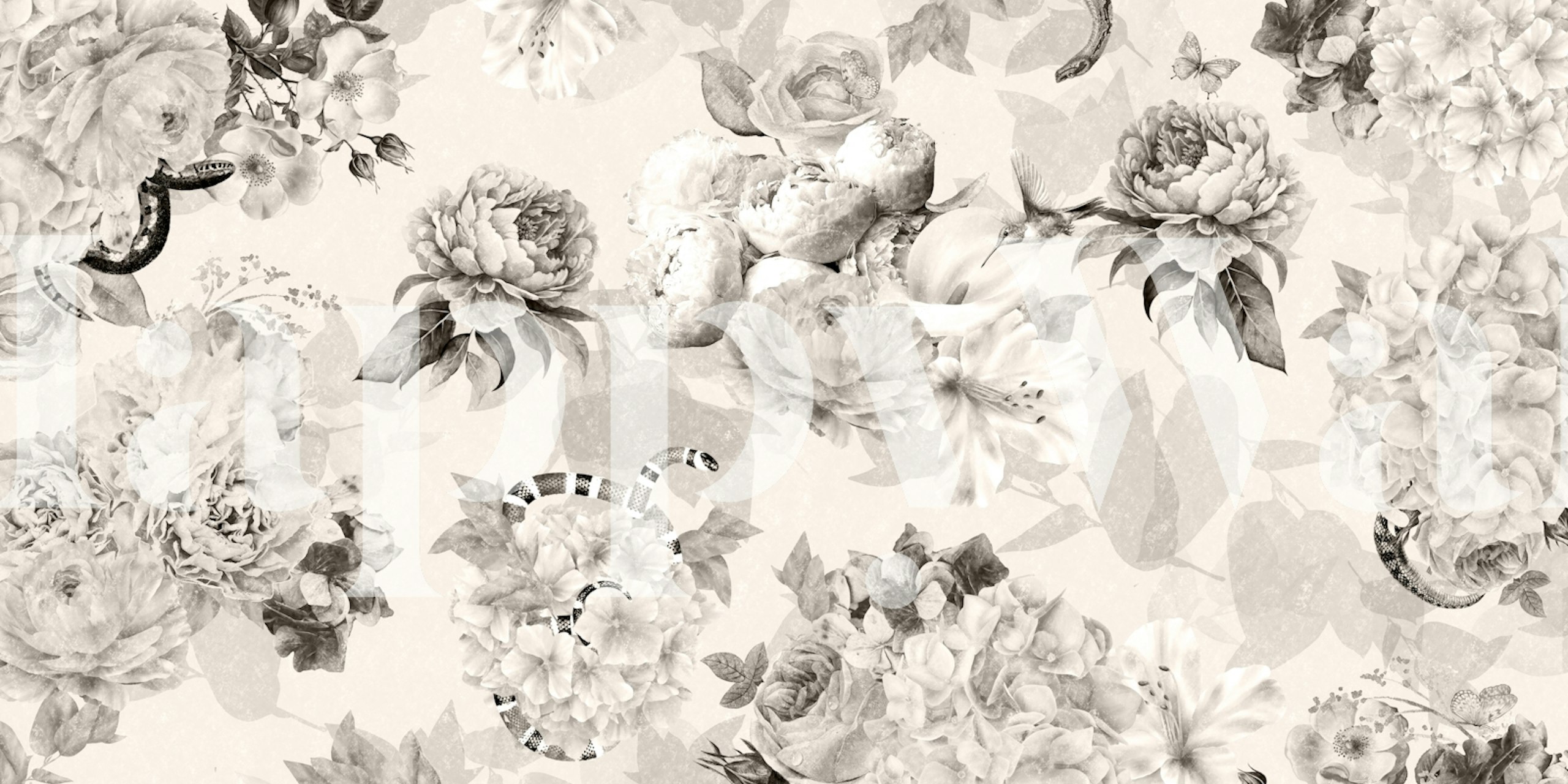 Floral design in black and white colors wallpaper