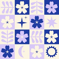 Checkered Stardust & Primroses Lilac Blue SP tapet