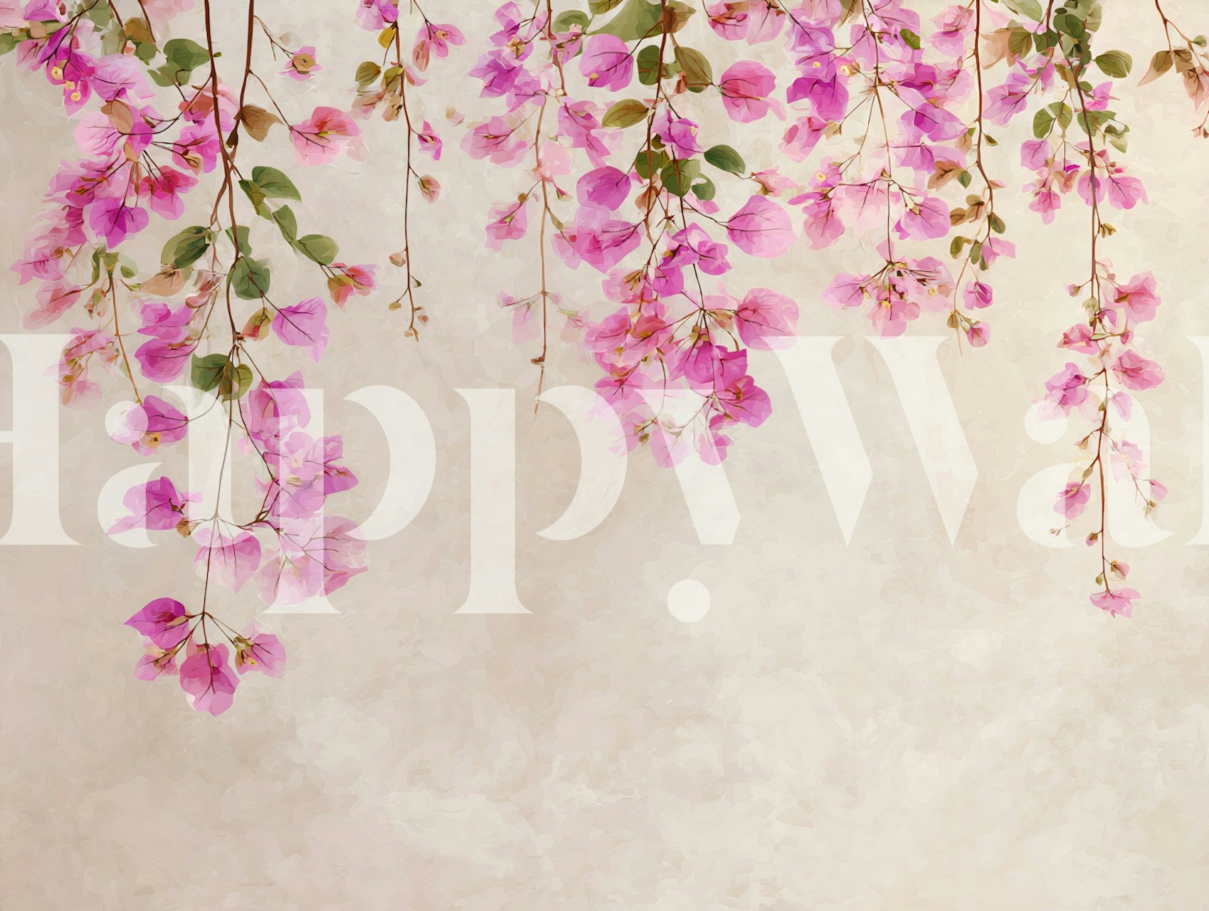 Bougainvillea flowers in pinks and greens on a beige background wallpaper