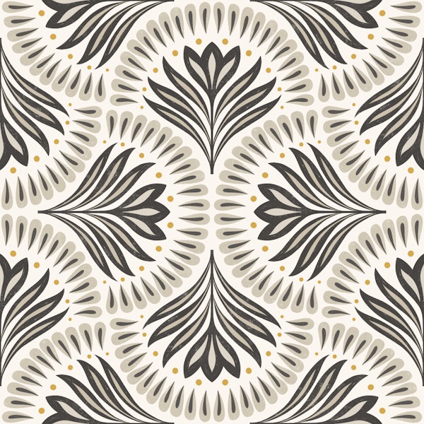 block print scallops - black and beige
