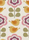 retro birds and blooms - pink and mustard