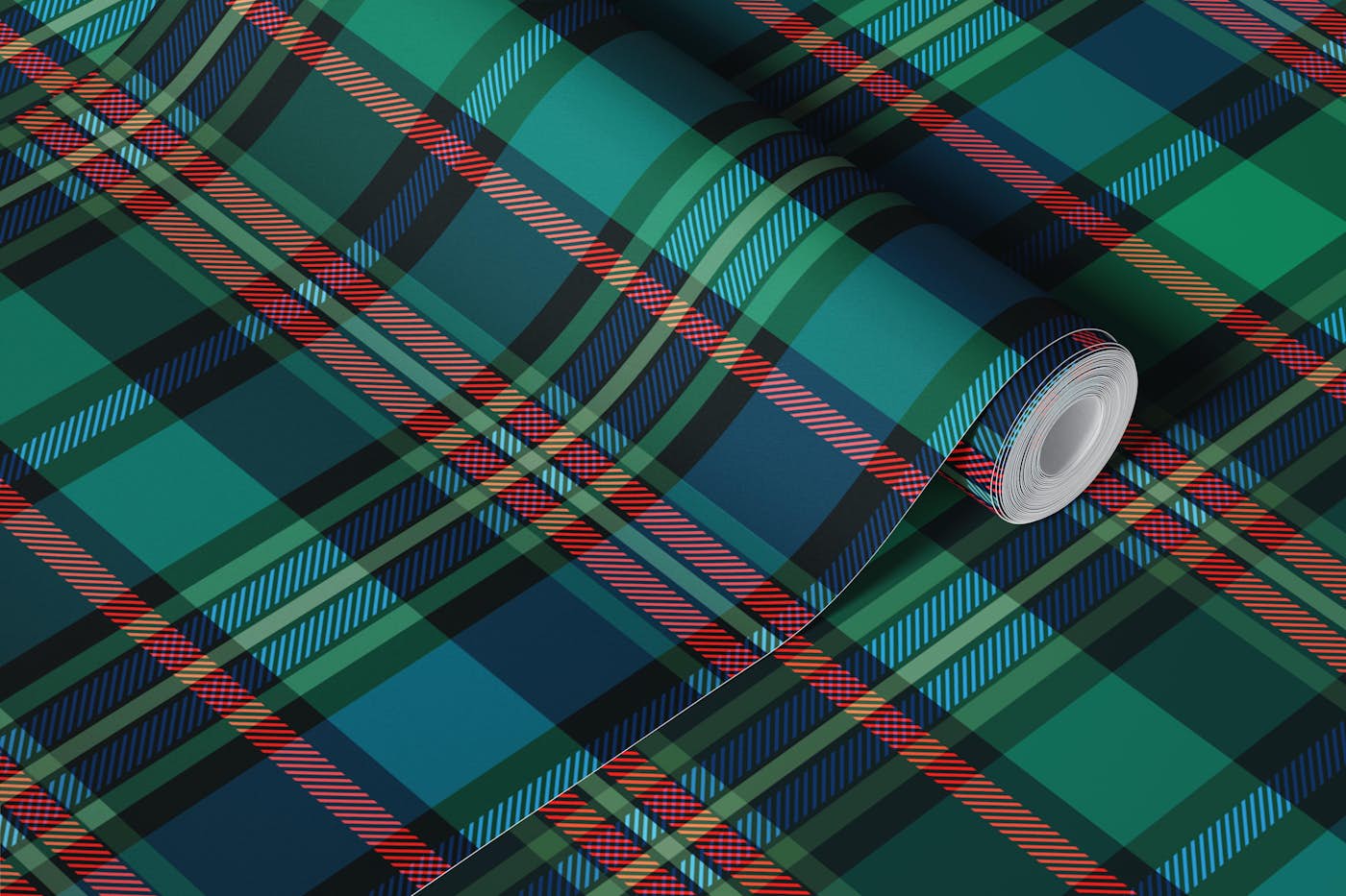 Modern Checkered Dark Green and Red wallpaper roll