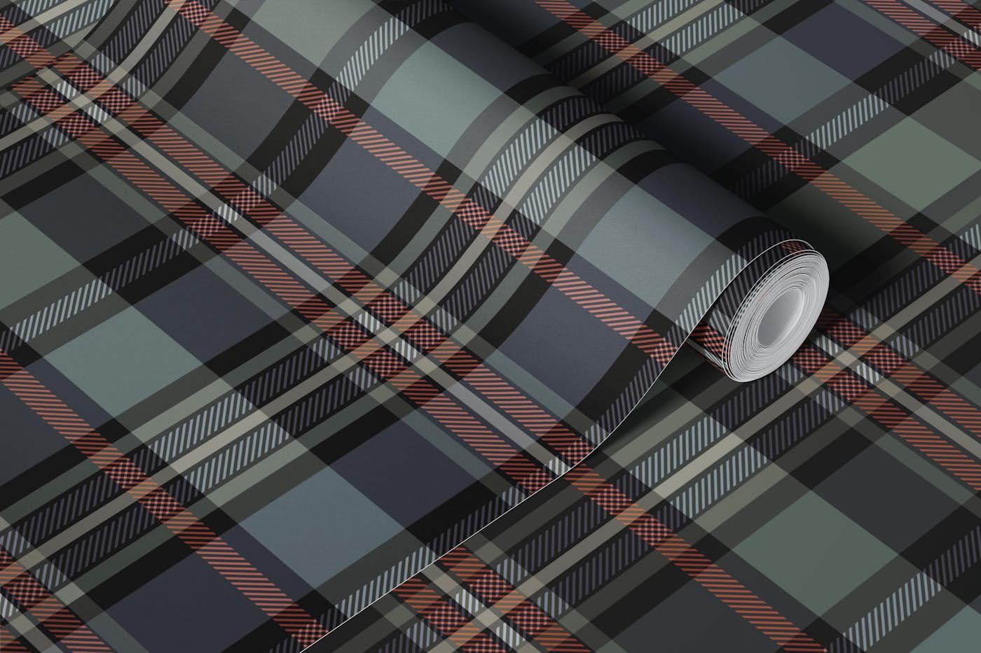 Modern Checkered Gray Shadows and Orange wallpaper roll