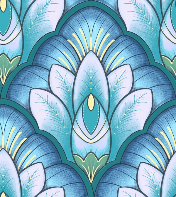 Art Deco Lotus in Blue