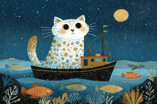 Moonlit Whimsical Cat