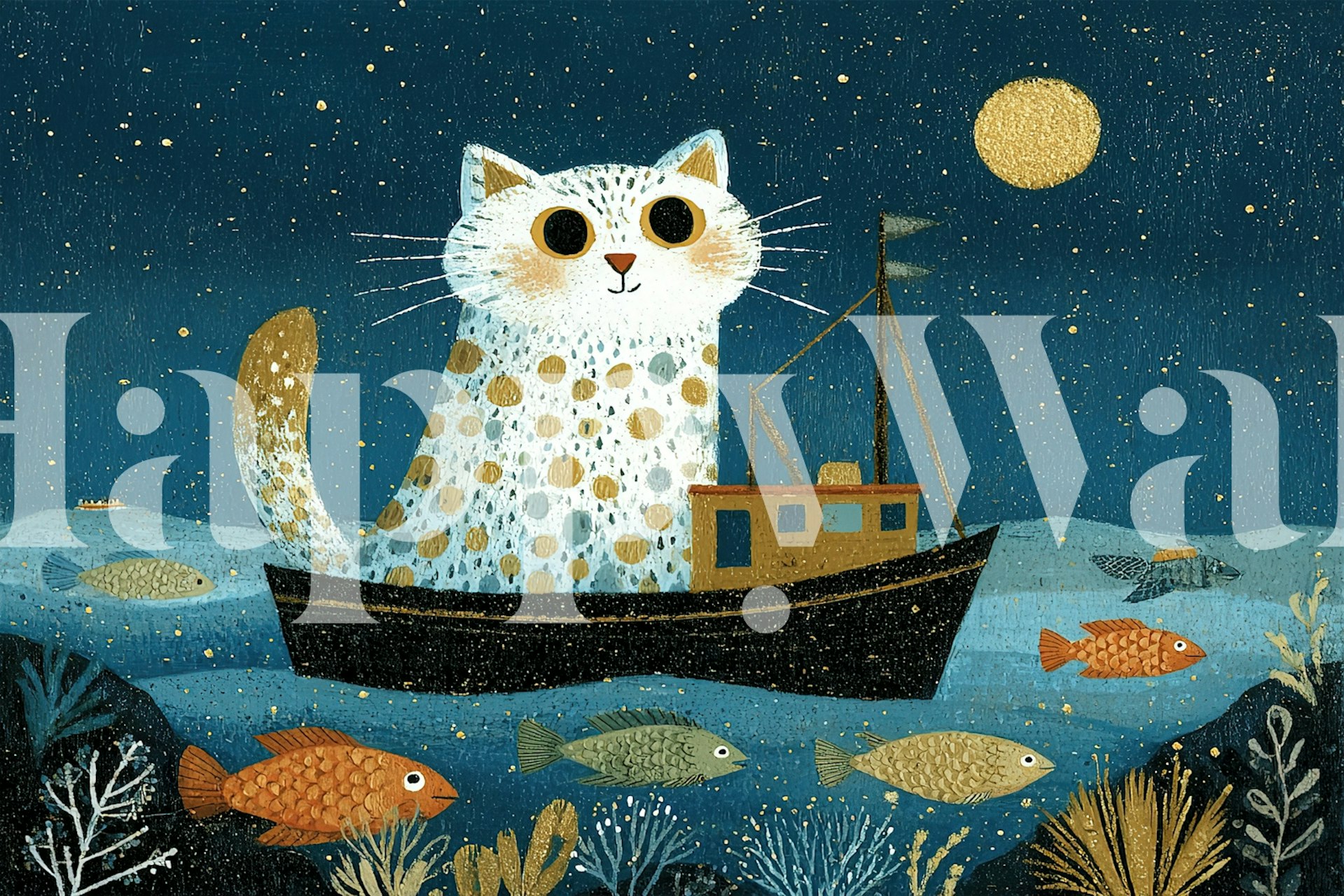 Moonlit Whimsical Cat wallpaper in a room