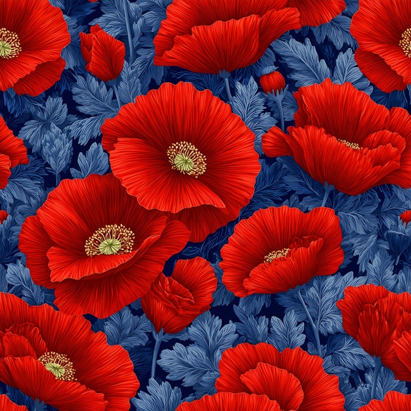 Red Blooms on Blue