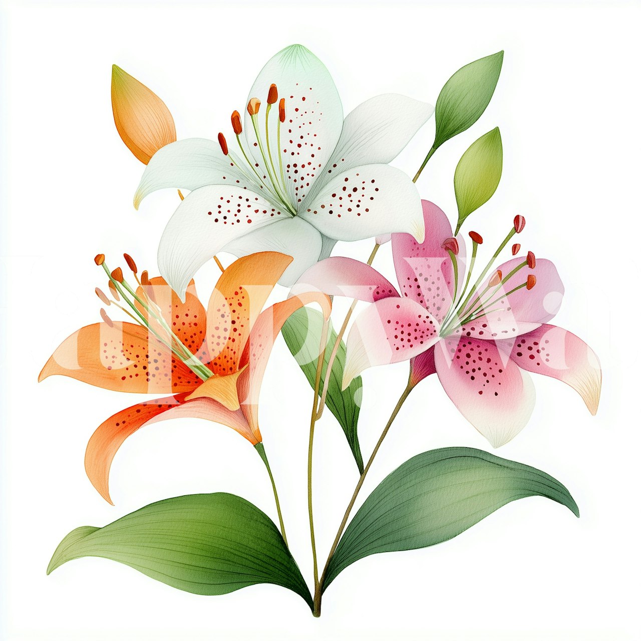 Lily Blossoms wallpaper in a room setting