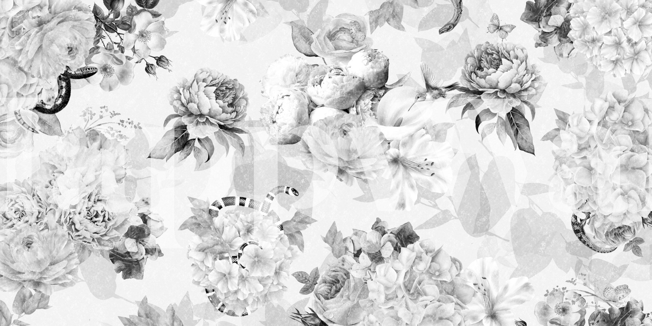 Black and white floral wallpaper in a room