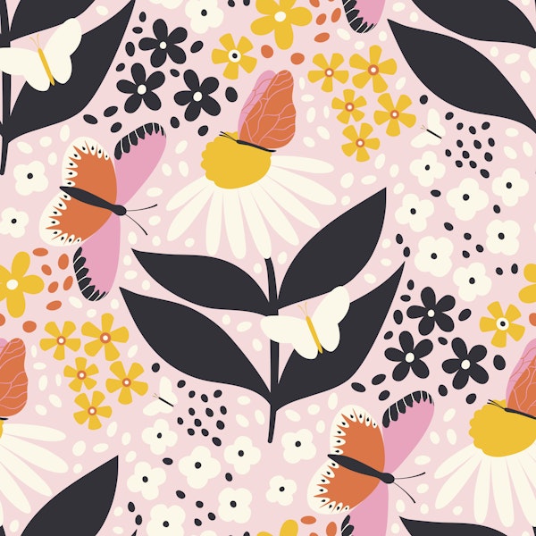 Daisies and Butterflies Spring Pattern