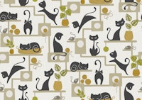 up and down cats - beige mustard green papiers peint