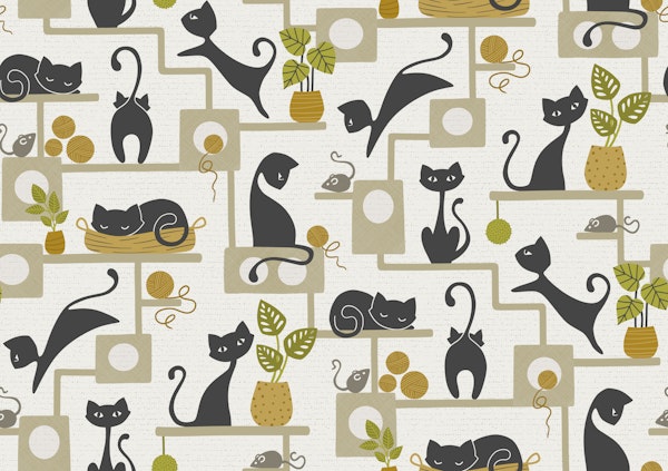 up and down cats - beige mustard green