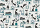 up and down cats - dusty blue and teal