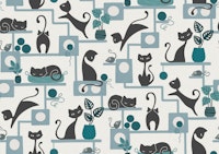 up and down cats - dusty blue and teal tapete