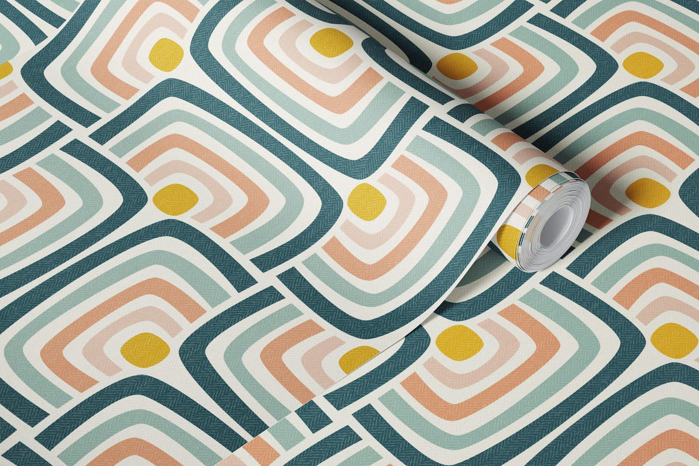 retro geometric scallops - dusty rainbow wallpaper roll