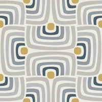 retro geometric scallops - blue grey mustard wallpaper