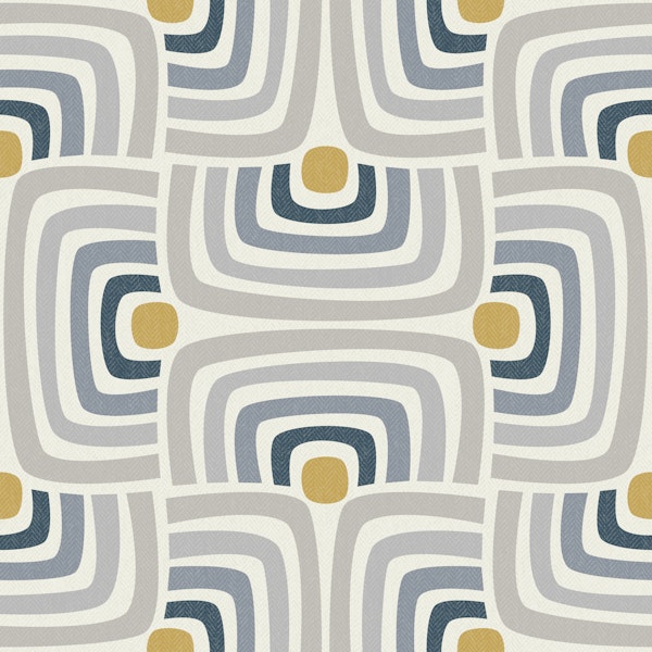 retro geometric scallops - blue grey mustard