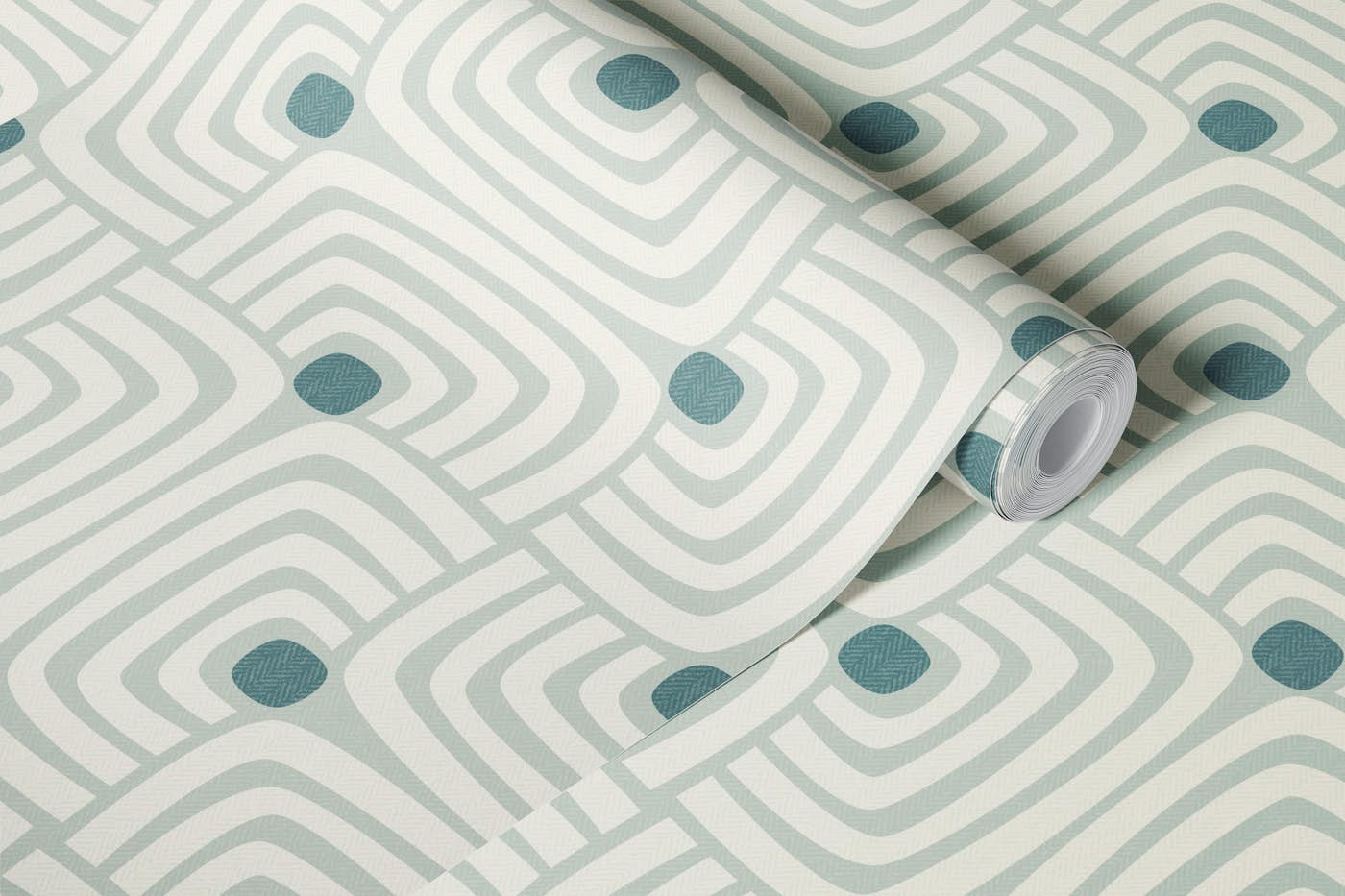 retro geometric scallops - monochrome mint wallpaper roll