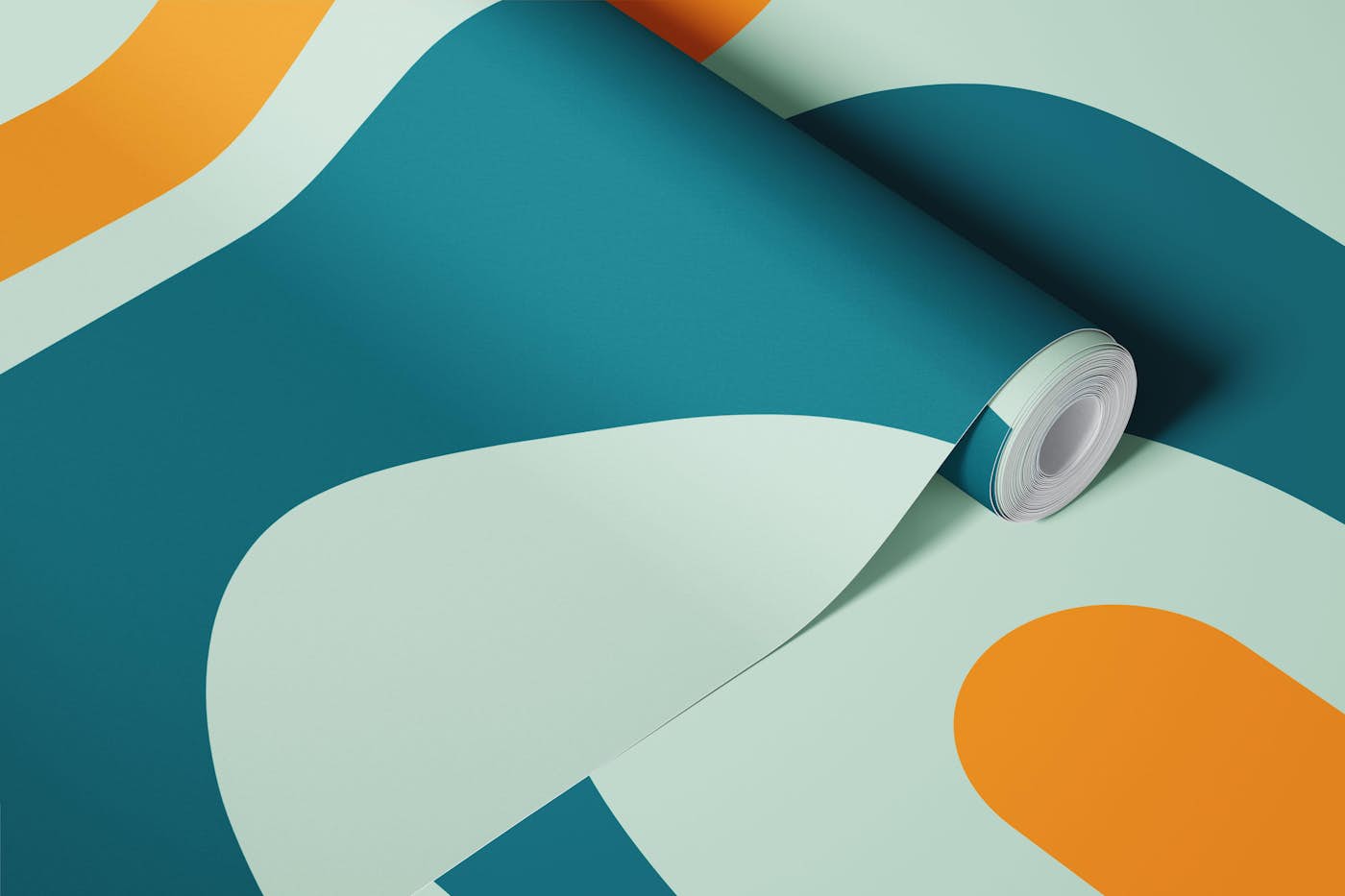Midcentury Modern Abstract Piquet Teal Orange wallpaper roll