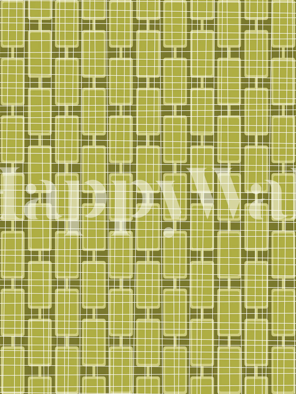 Repeated woven link pattern in avocado green with white accents wallpaper