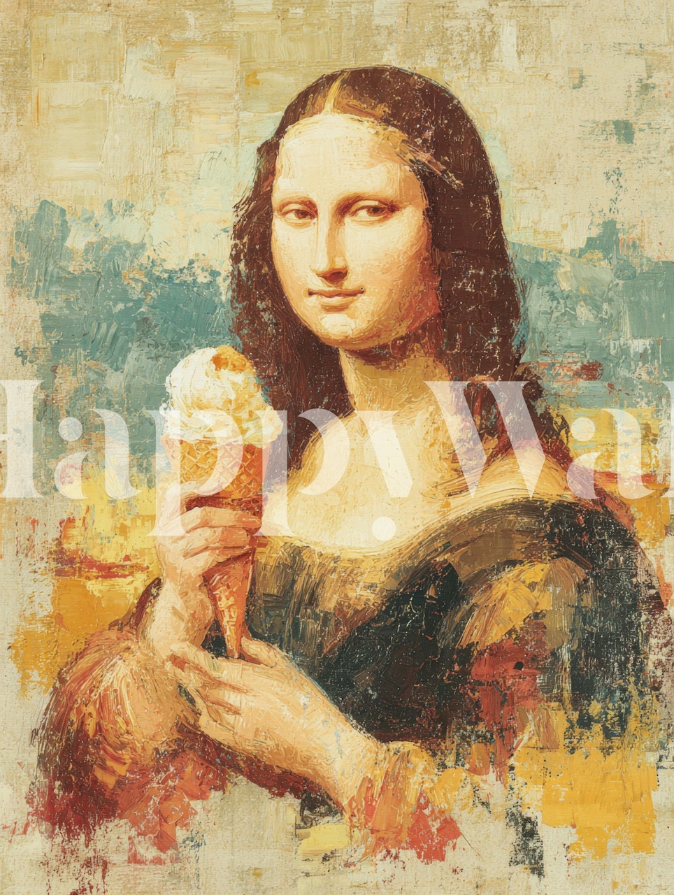 Mona Lisa holding an ice cream cone wallpaper
