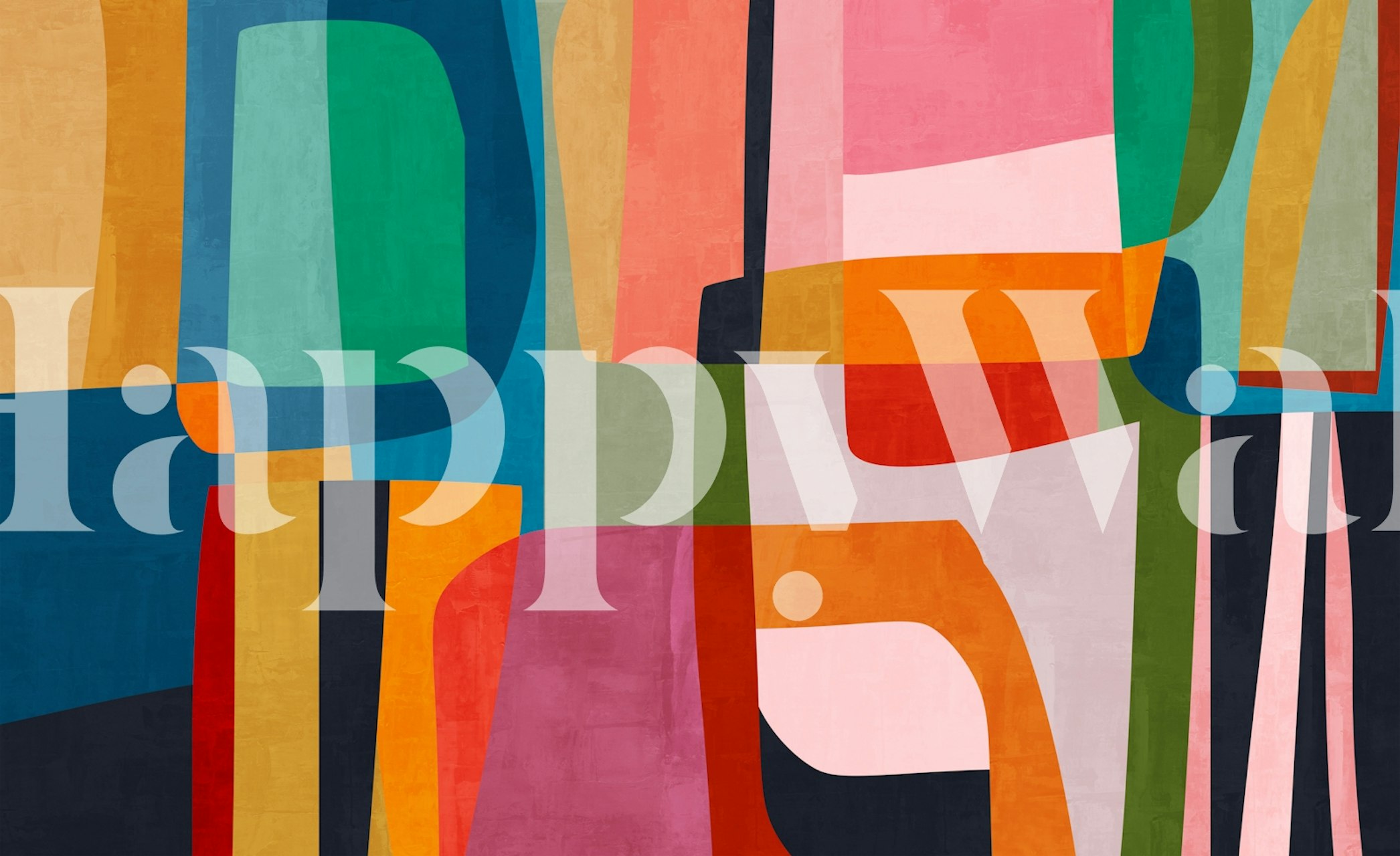 Colorful geometric shapes in red, green, blue, and pink wallpaper