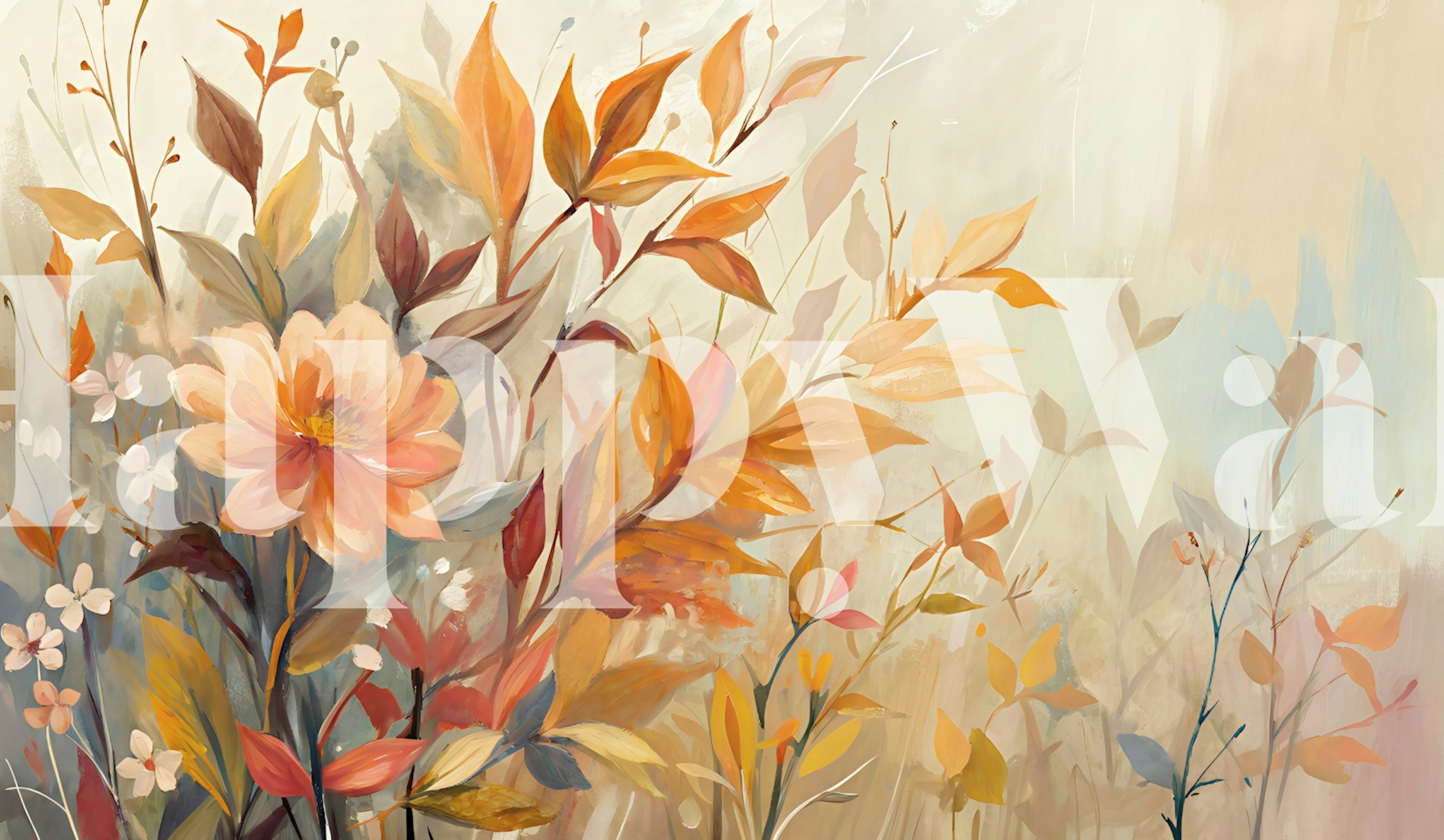 Floral patterns with warm autumn colors including orange, yellow, and soft greens wallpaper