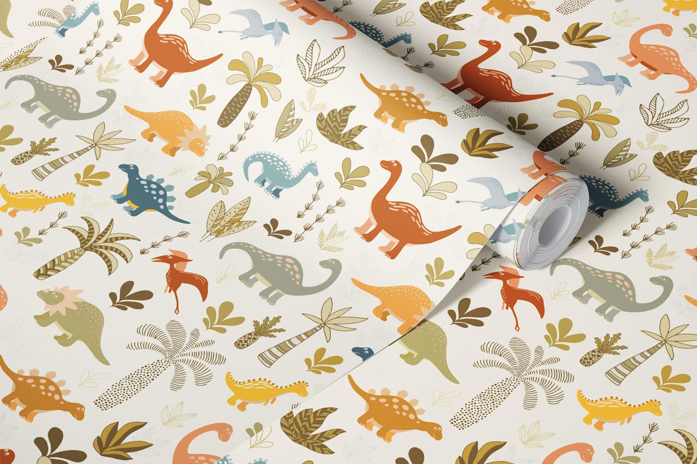 Colorful Dino Jungle wallpaper roll