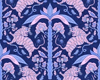Folk Tigers in Pink and Indigo tapete