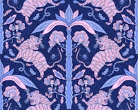 Folk Tigers in Pink and Indigo tapete