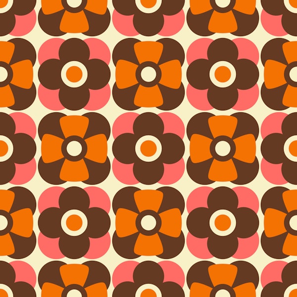 70s Floral Geometry - pink orange