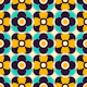 70s Floral Geometry - blue yellow